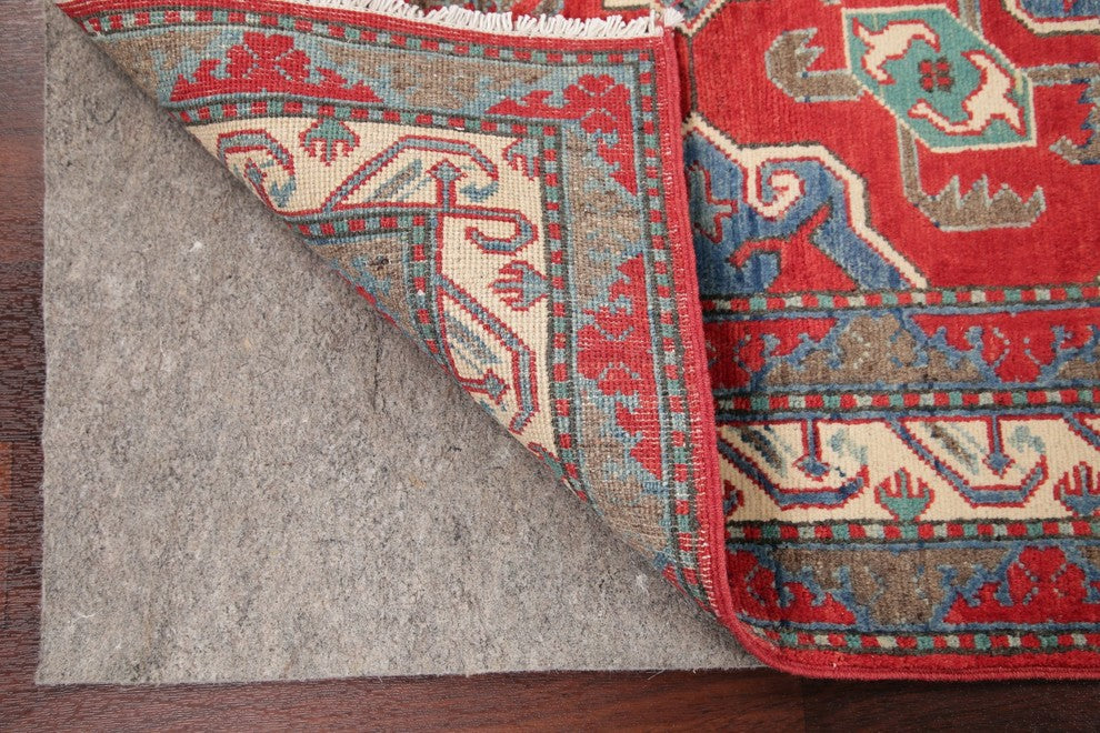 Traditional Pakistani Kazak Wool Hand-Knotted Oriental Area Rug, Red, 4'8"X3'3"
