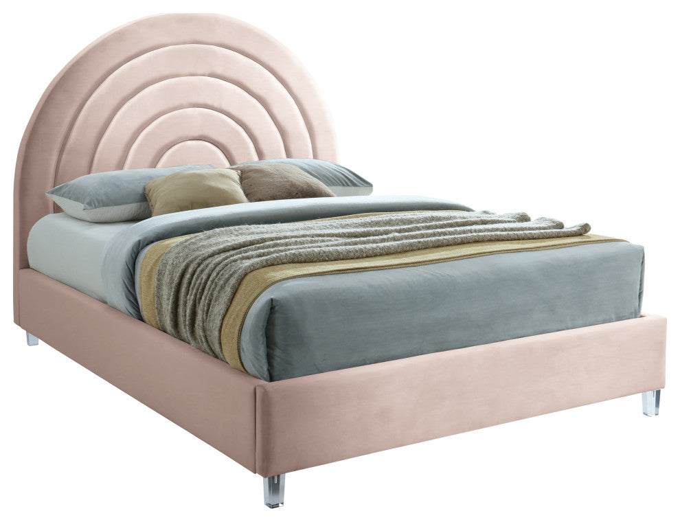 Rainbow Velvet Upholstered Bed, Pink, Queen