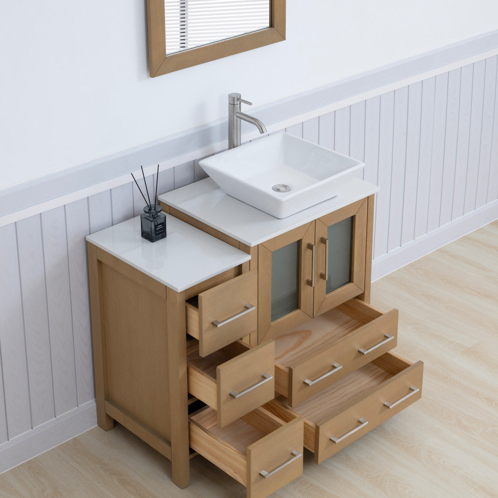 Vanity Art Bathroom Vanity Set With Sink, Natural Oak, 36", Standard Mirror