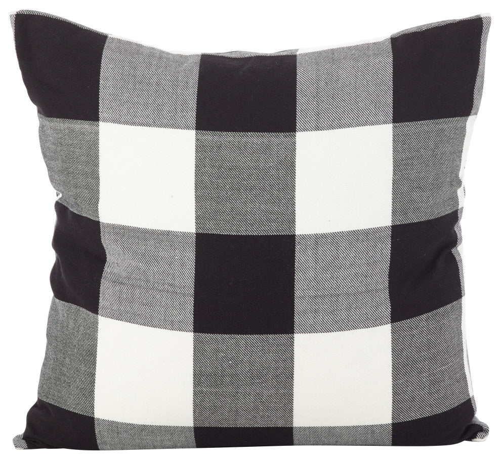 Buffalo Check Plaid Design Cotton Down Filled Throw Pillow, 20"x20", Black