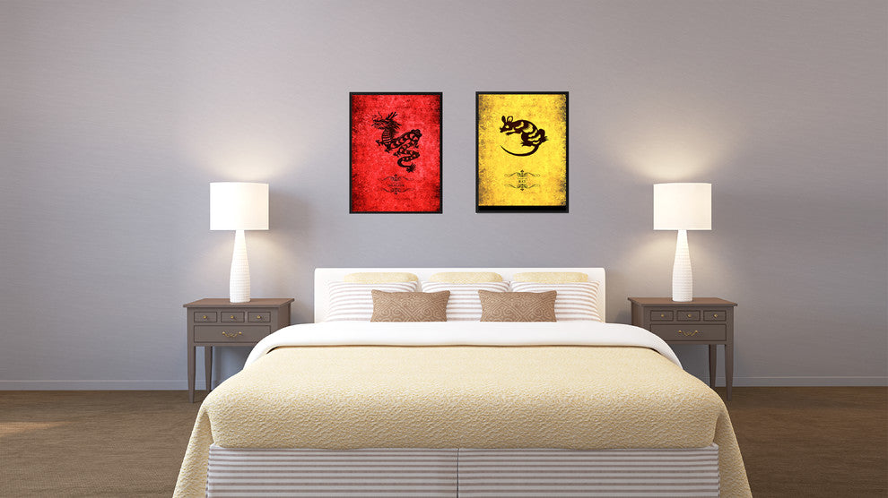 Rat Chinese Zodiac Yellow Print on Canvas with Picture Frame, 22"x29"