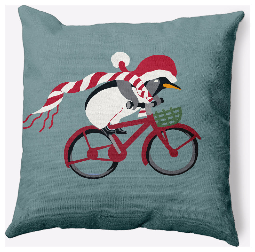 Pedaling Penguin Animal Decorative Throw Pillow, Gray, 18"x18"