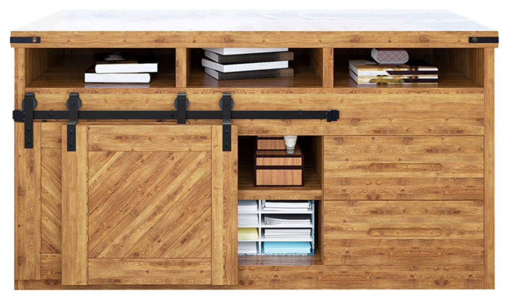 Sliding Barn Door Hardware Kit Mini Cabinet Single Track Bypass, Classic, 102"