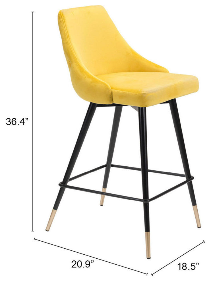 Counter Stool Chair, Steel Metal, Fabric, Yellow, Black, Gold, Cafe Bistro