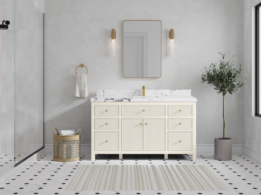 Sonoma 60" Single Sink Bath Vanity in Alabaster, 2" Viola Night