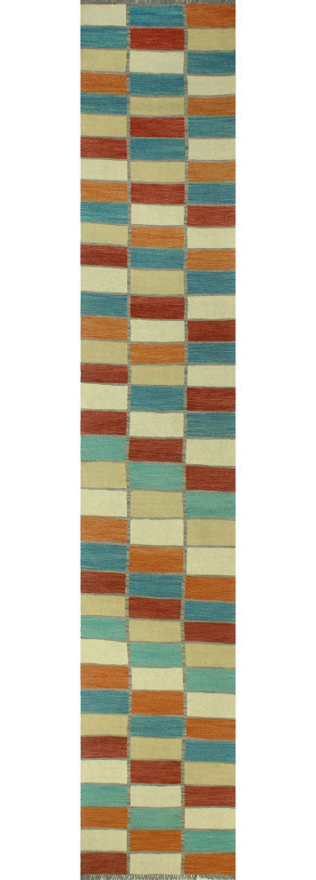 Winchester Kilim Erma Turquoise/Rust Runner, 2'9x15'11