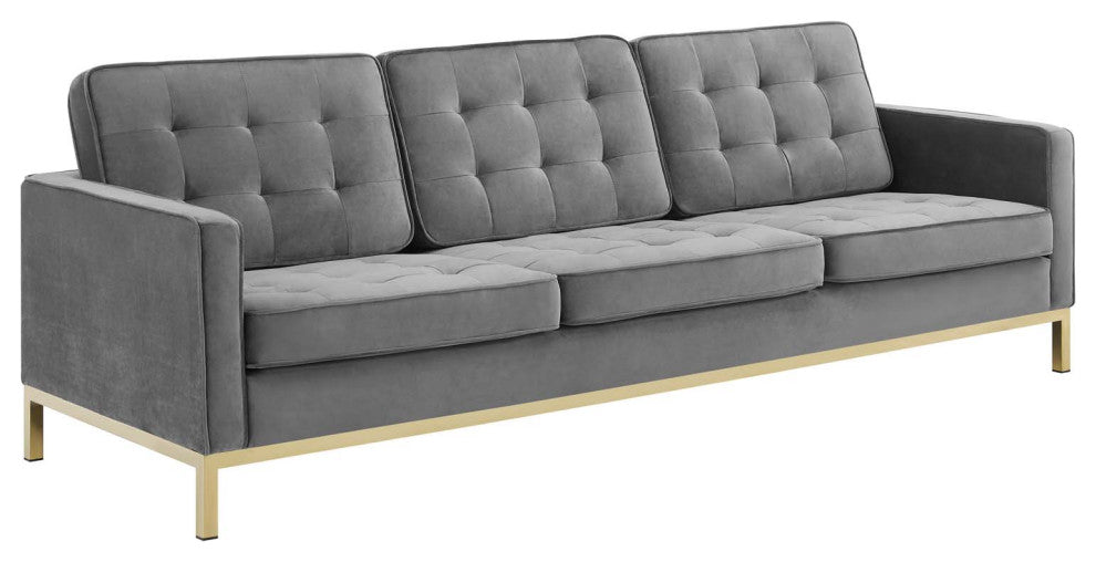 Loft Gold Stainless Steel Leg Performance Velvet Sofa