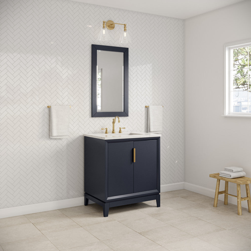 Elizabeth 30" Single Sink Carrara White Marble Vanity, Monarch Blue