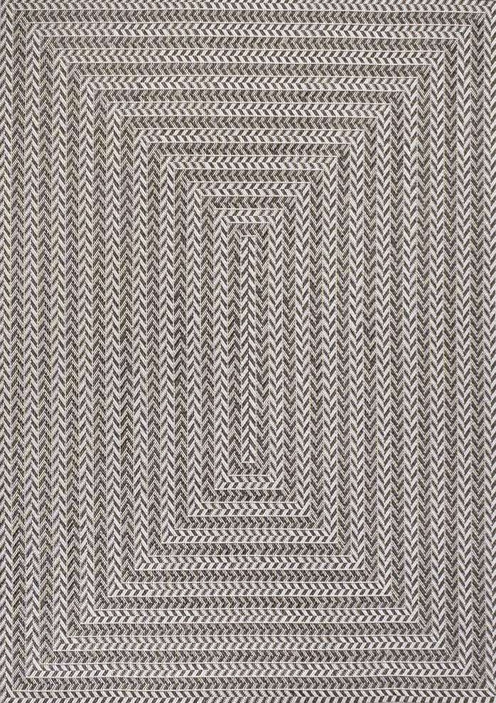 Chevron Modern Concentric Squares Indoor/Outdoor Area Rug, Black/Light Gray 8x10