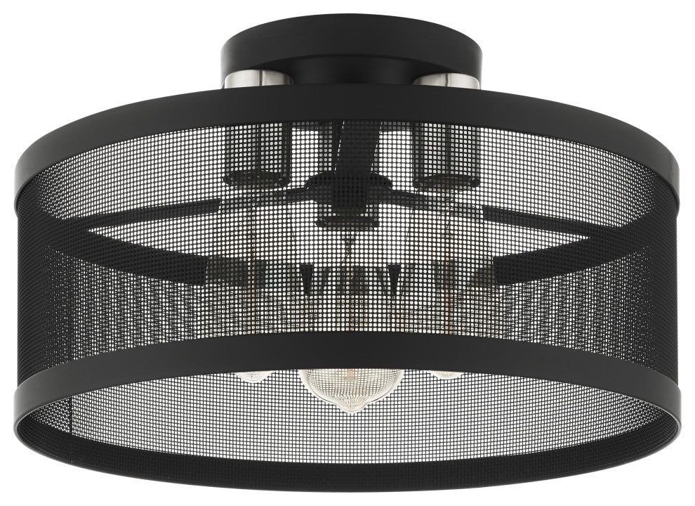 Livex Lighting Industro 3 Light Black, Brushed Nickel Accents Medium Semi-Flush