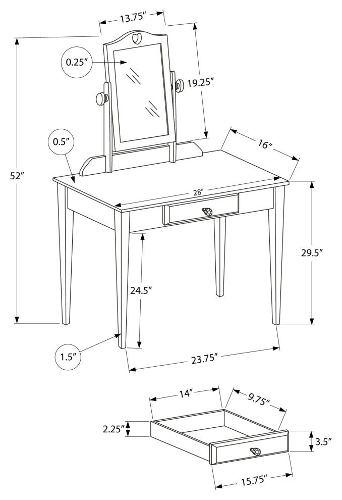 HomeRoots White Vanity Mirror and Storage Drawer