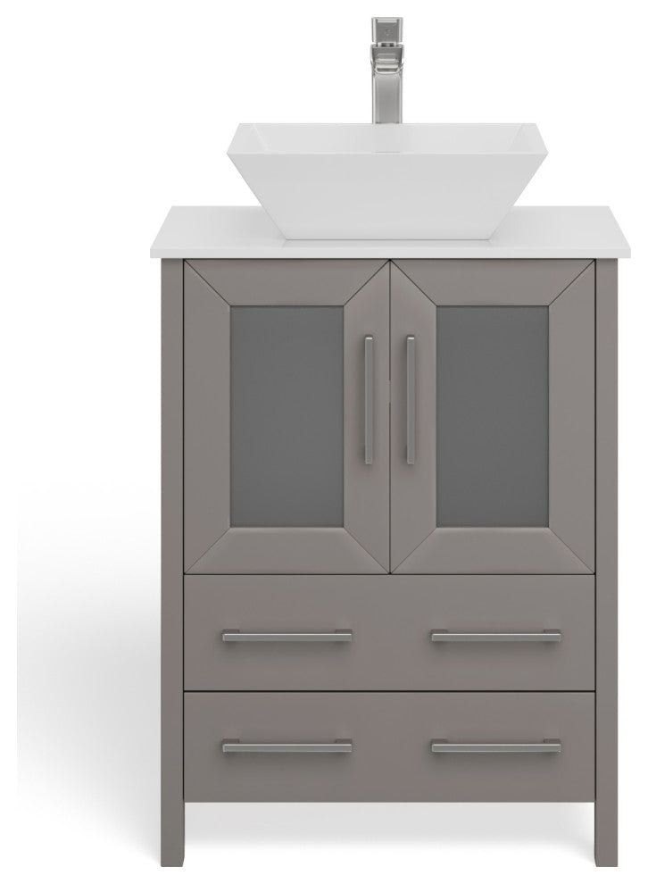 Sinclair 24" Single Bathroom Vanity with Engineered Marble Top with Mirror