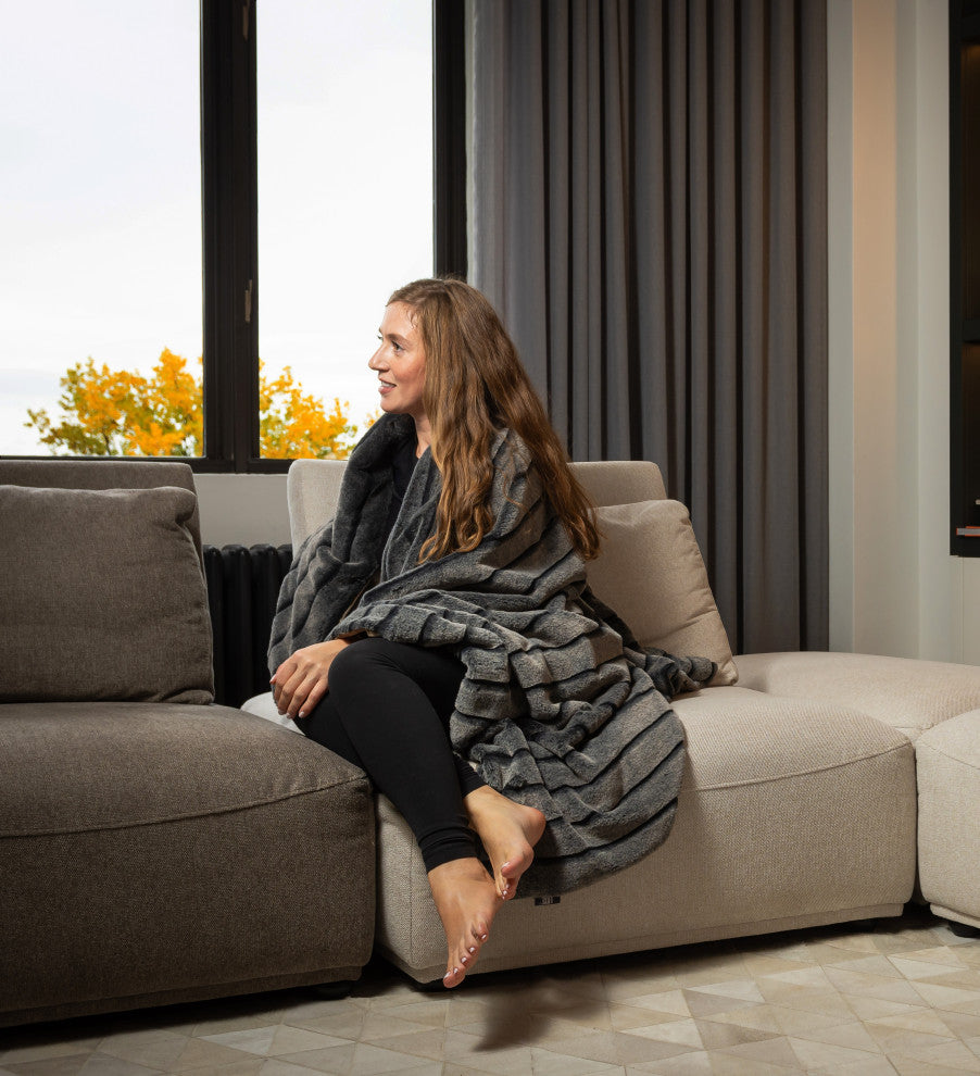Couture Faux Fur Throw 50"x60", Glacier Gray