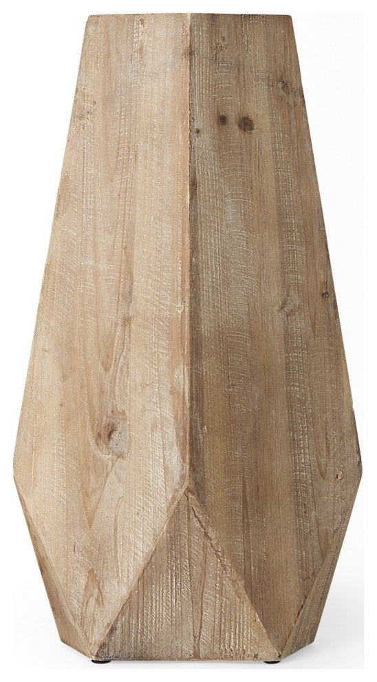 19" Natural Stain Geometric Wooden Vase