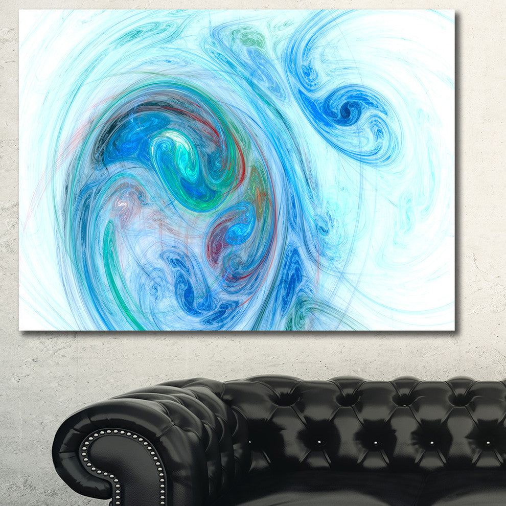 Light Blue Fractal Illustration, Oversized Abstract Canvas Wall Art, 60x40