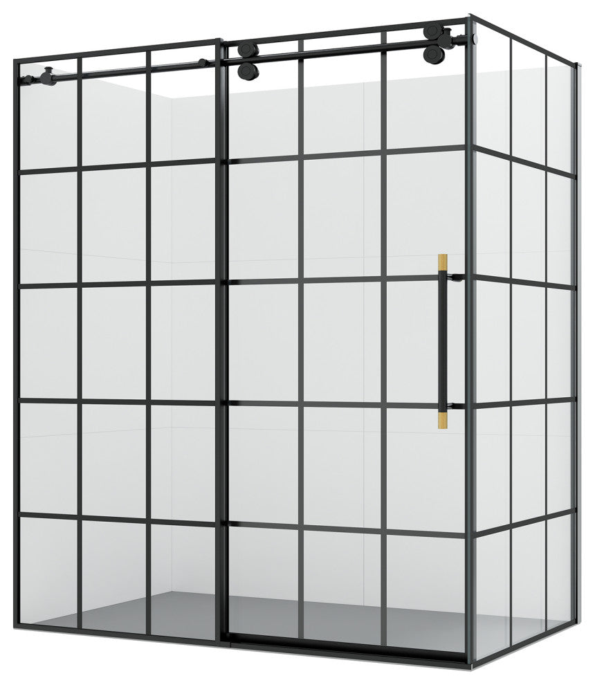 Puente Rectangle Sliding Framed Shower Enclosure, Matte Black, 68" W X 78"h