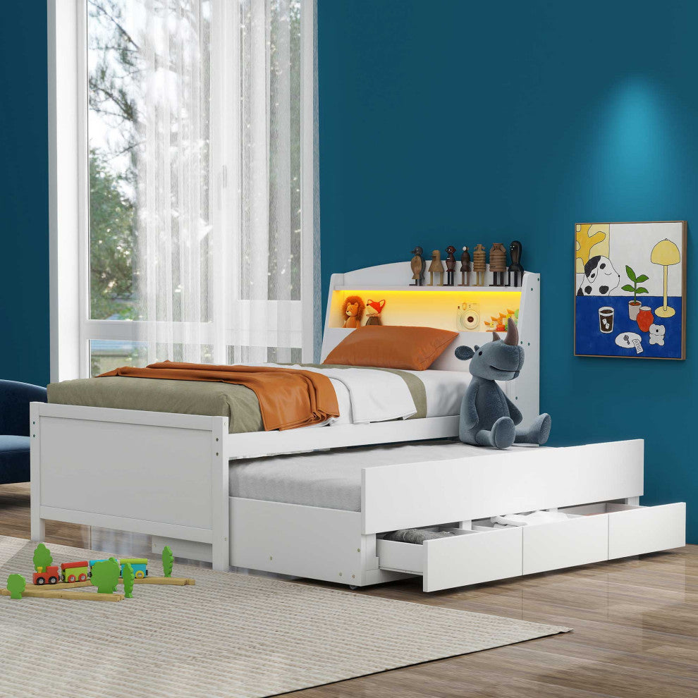 Gewnee Twin Size Platform Bed with Storage LED Headboard