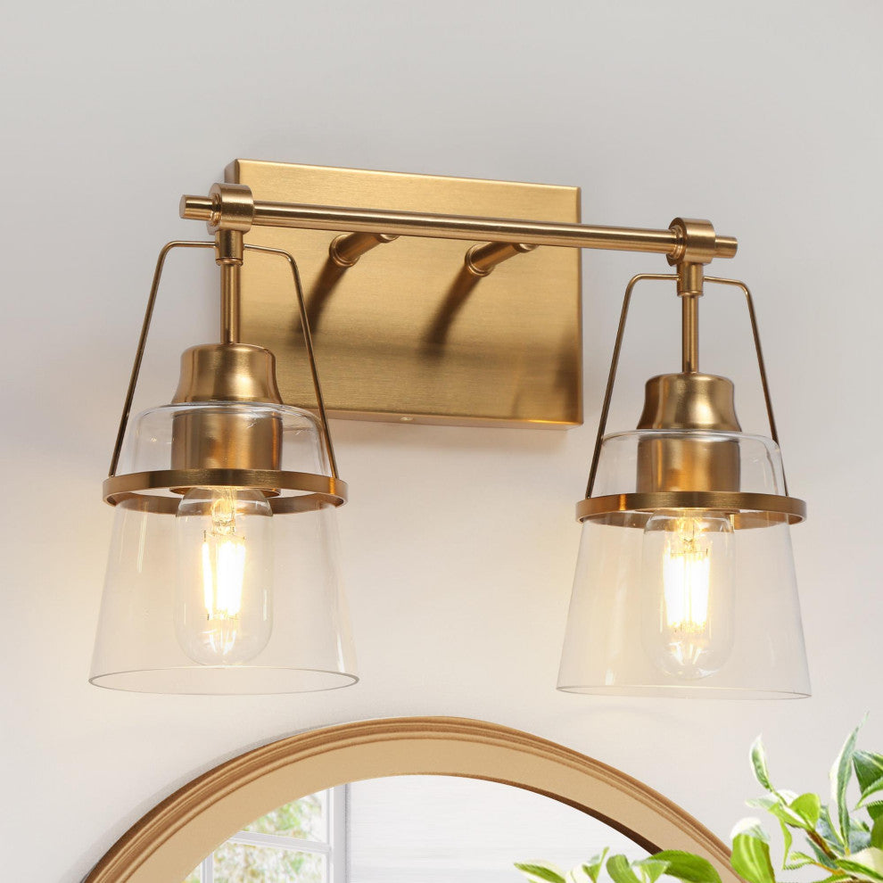 LNC Polished Gold Modern Glass Bell Wall Sconce, 2 Lights
