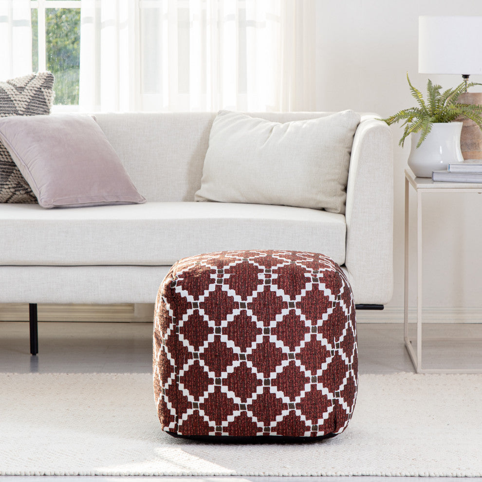 Deschutes Red 18" x 18" x 18" Red and Ivory Pouf