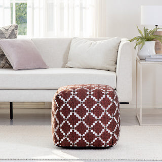 Deschutes Red 18" x 18" x 18" Red and Ivory Pouf
