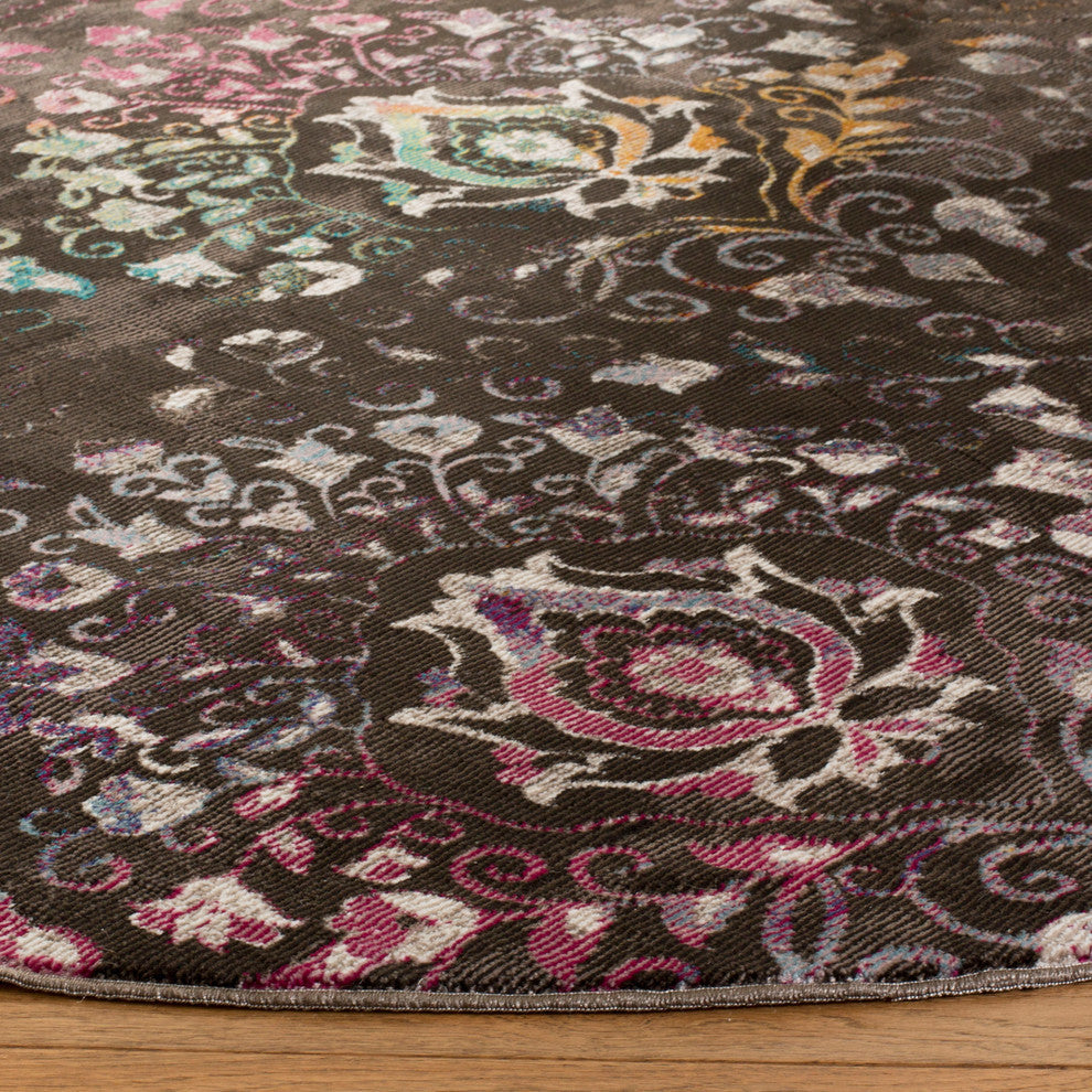 Safavieh Aria Ara172W Damask Rug, Brown/Multi, 6'5"x6'5" Round