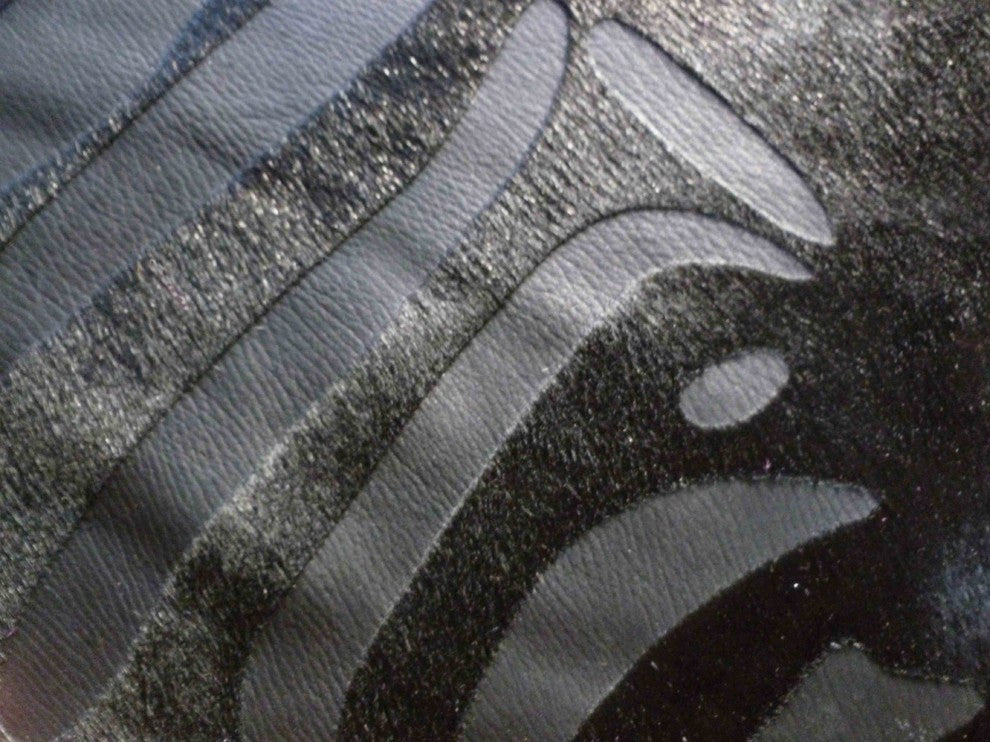 Black on Black Etched Zebra Brazilian Cowhide