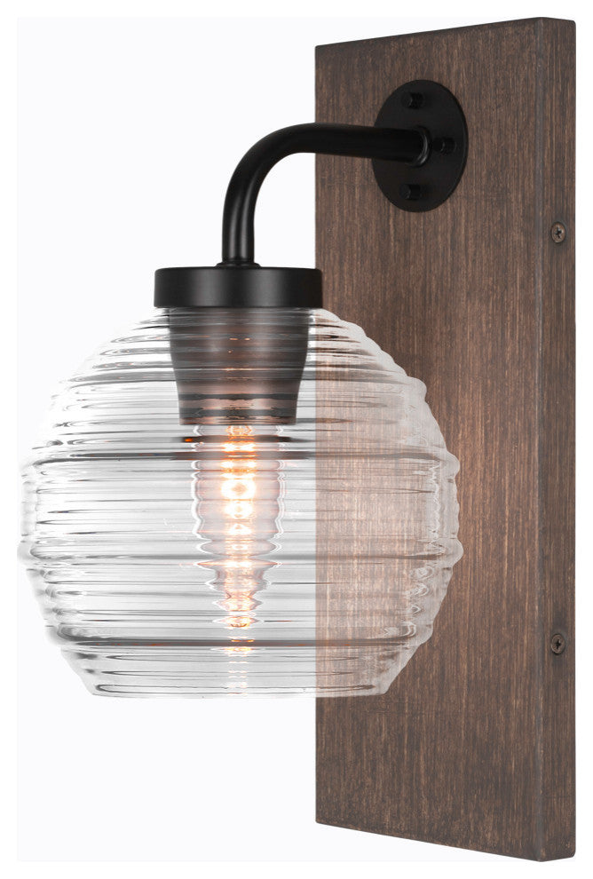 Oxbridge Wall Sconce, Matte Black & Painted Distressed Metal, 6" Clear Ribbed