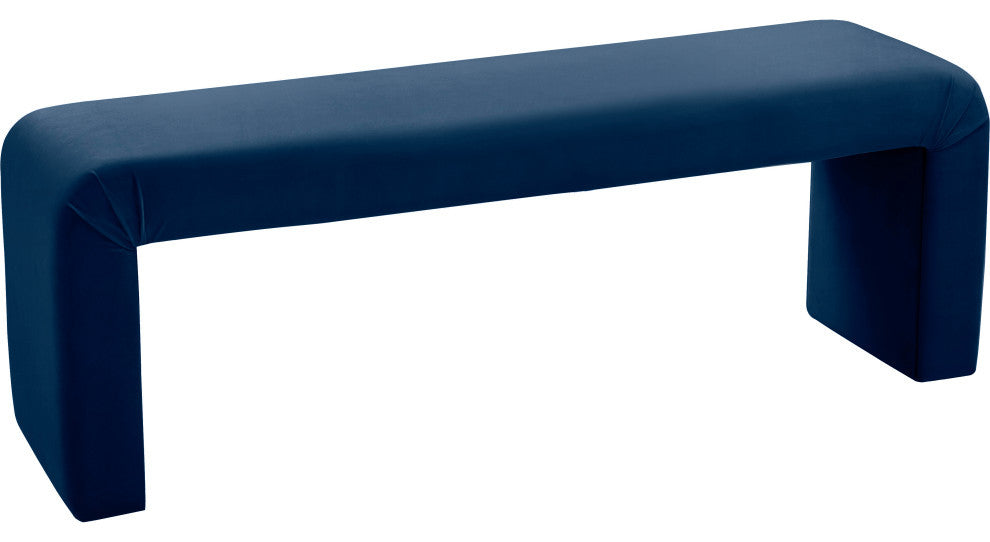 Minimalist Velvet Upholstered Bench, Navy
