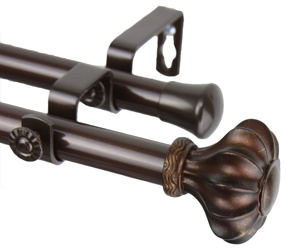Maurice 13/16 inch Double Corner Window Curtain Rod, Cocoa, 66-120"