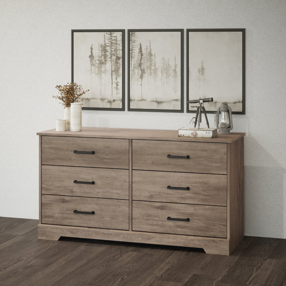 Dresser, Brown Dresser for Bedroom, Chest of Drawers with 6 Drawers