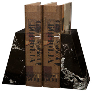 Platanus Collection Black and Gold Marble Bookends, Black Zebra