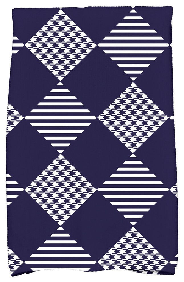 Check It Twice Decorative Holiday Geometric Print Hand Towel, Navy Blue