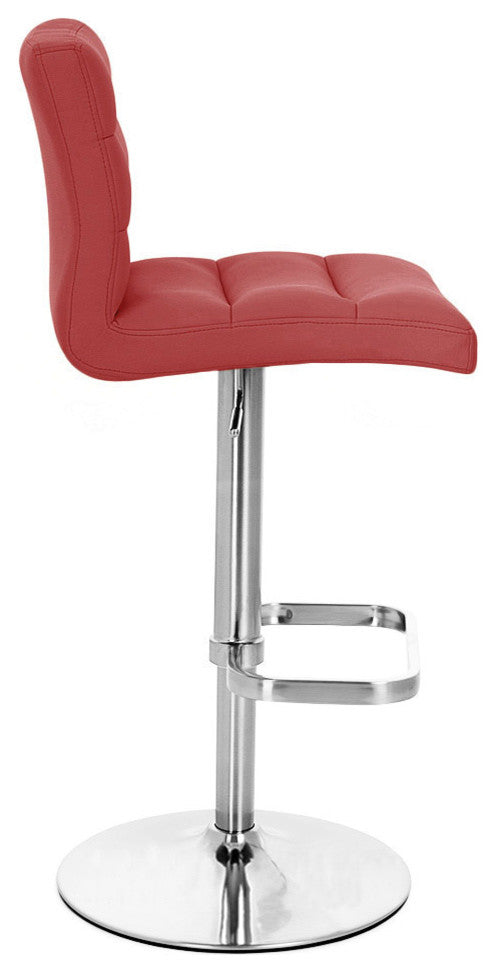 Lush Adjustable Height Swivel Bar Stool - Chrome Base, Red
