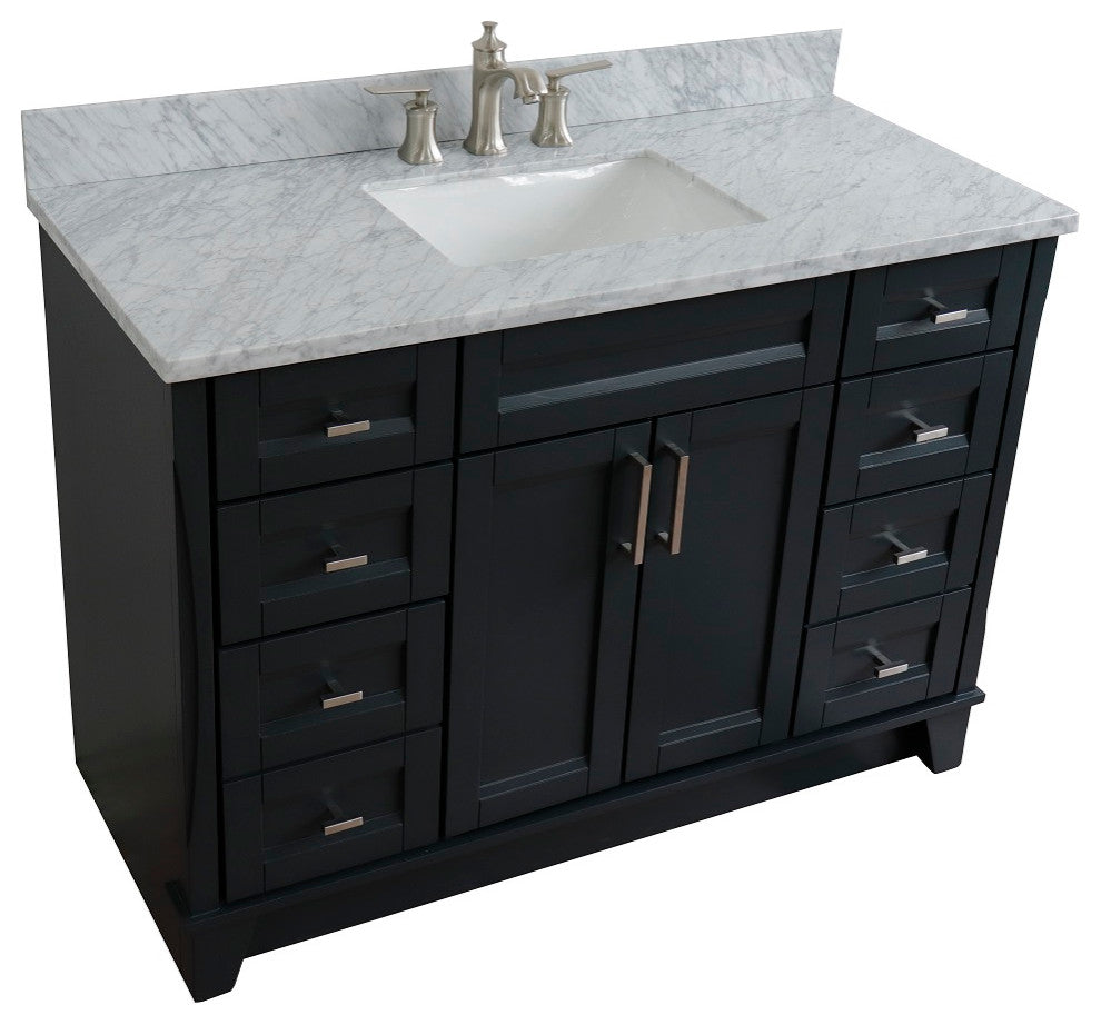 49" Single Sink Vanity, Dark Gray Finish With White Carrara Marble