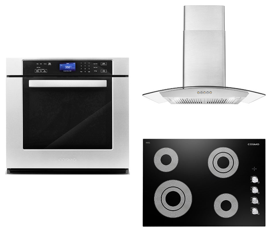 3-Piece 30" Electric Cooktop 30" Wall Mount Range Hood 30" Electric Wall Oven