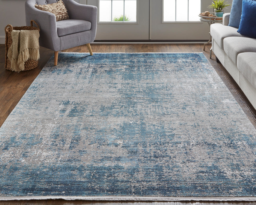 Weave & Wander Lindstra Rug, Blue/Silver Gray, 3ft-1in x 5ft Rug