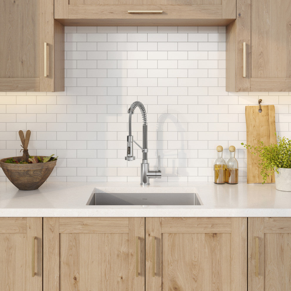 23" Undermount Stainless Steel Kitchen Sink, Pull-Down Faucet CH, Dispenser