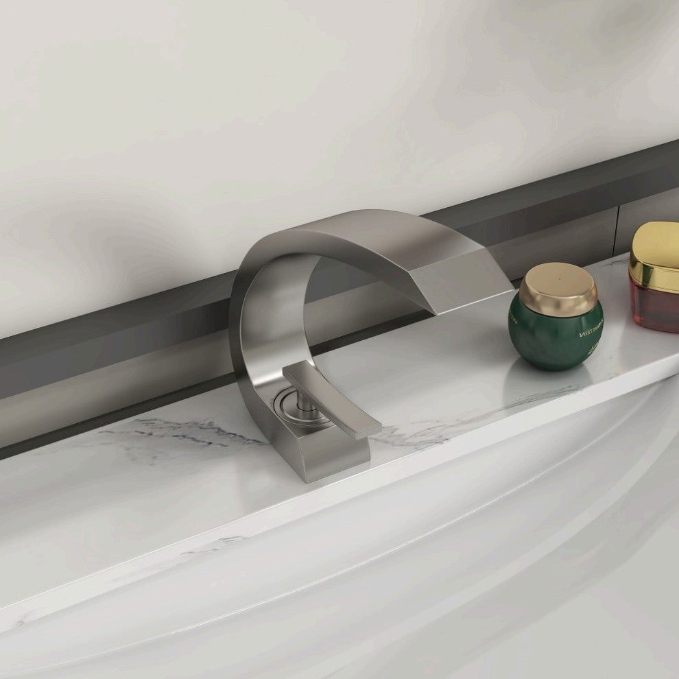 Single Hole 1-Handle Bathroom Sink Faucet Curved Spout with Pop Up Drain, Brushed Nickel