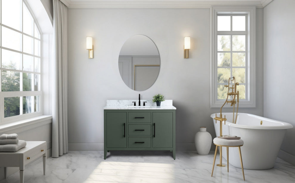 Vanity Art Bathroom Vanity With Sink, Vintage Green, 48", Single Sink, Matte Black
