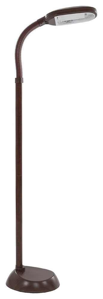 Modern 5' SunLight Floor Lamp With Adjustable Goose-Neck, Wood Grain