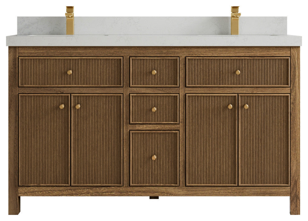 Sonoma Teak 60 Double Bathroom Vanity in Dark Natural with 2" Carrara Quartz