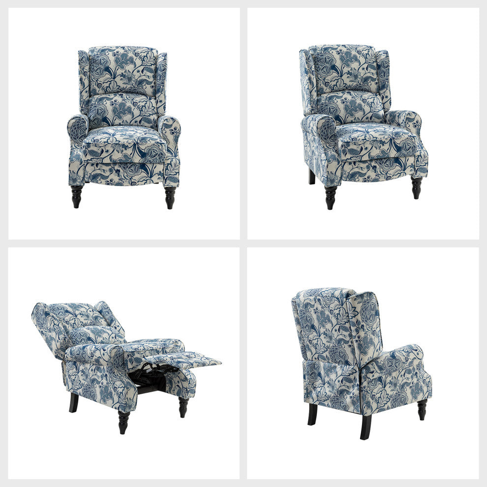 Modern Push-Back Plaid Recliner with Rolled Armrest, Jacobean