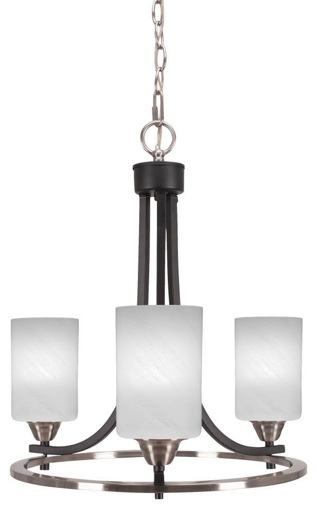 Paramount 3-Light Chandelier, Matte Black & Brushed Nickel, 4" White Marble