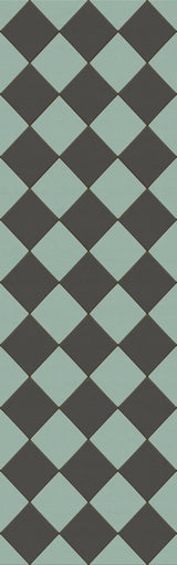 Joli Sol Checkers Light Blue and Slate Vinyl Mat, 30x96 Runner