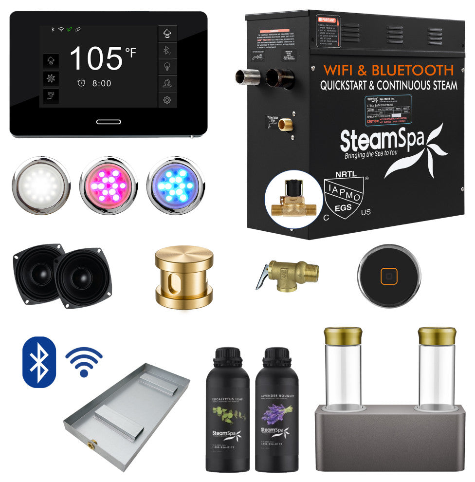 4.5kW QuickStart Steam Bath Generator With Dual Aroma Pump, Gold