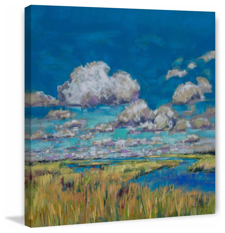 "Summer Clouds and Marsh" Painting Print on Wrapped Canvas, 48x48