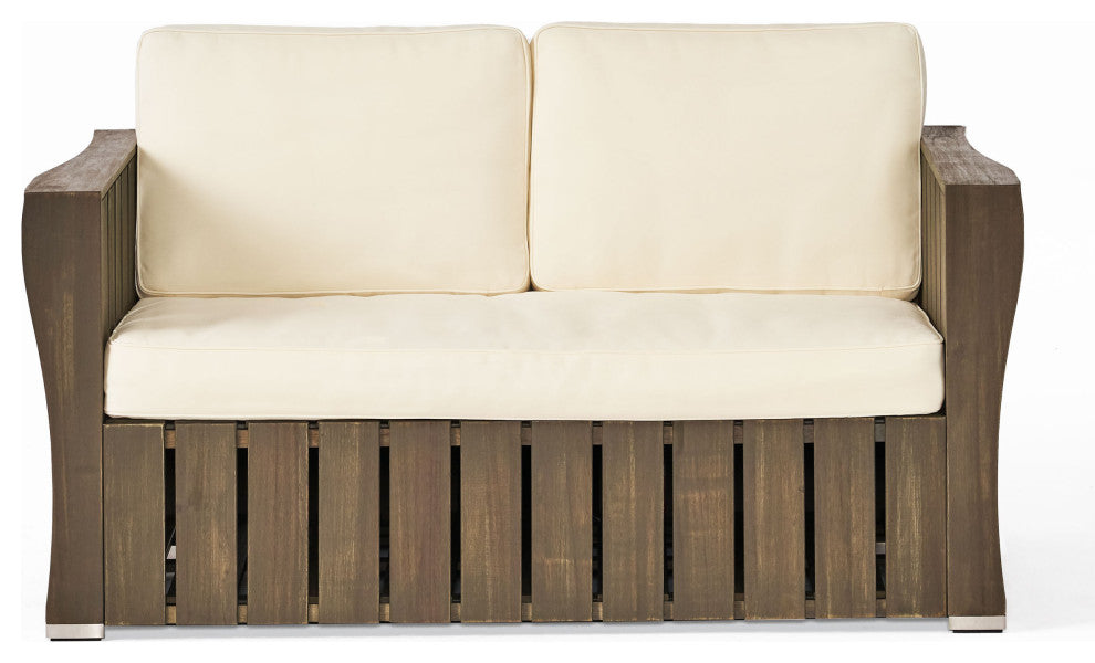 GDF Studio Edward Outdoor Acacia Wood Loveseat and Coffee Table Set, Gray/Gray