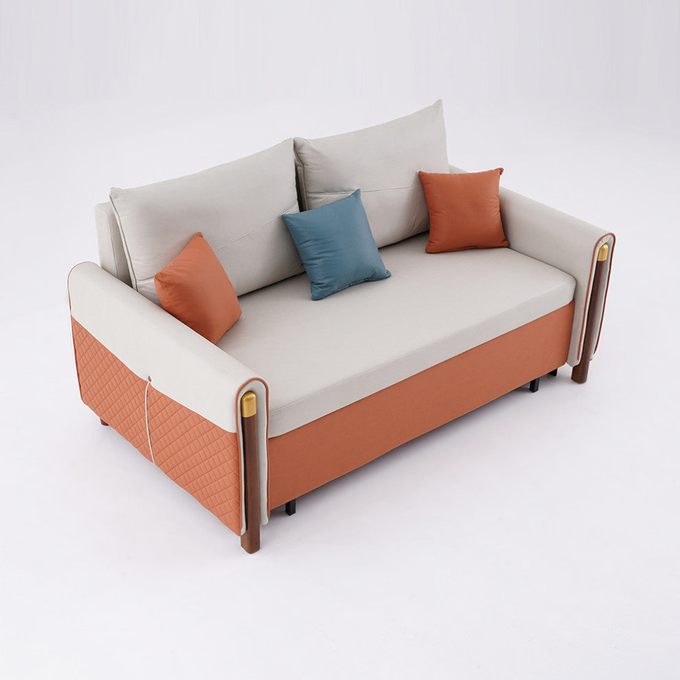 White & Orange Sleeper Sofa Convertible Sofa Leath-Aire Upholstery