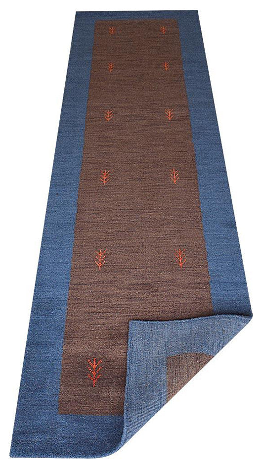 HAND KNOTTED LOOM WOOL ECO - FRIENDLY AREA RUGS - Brown Blue,Contemporary