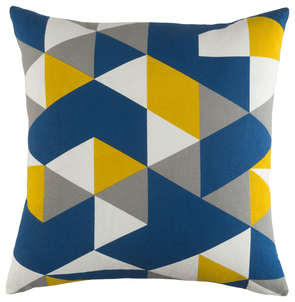 Surya Trudy TRUD-7145 18"x18" Pillow Cover, Yellow/Blue/White/Gray